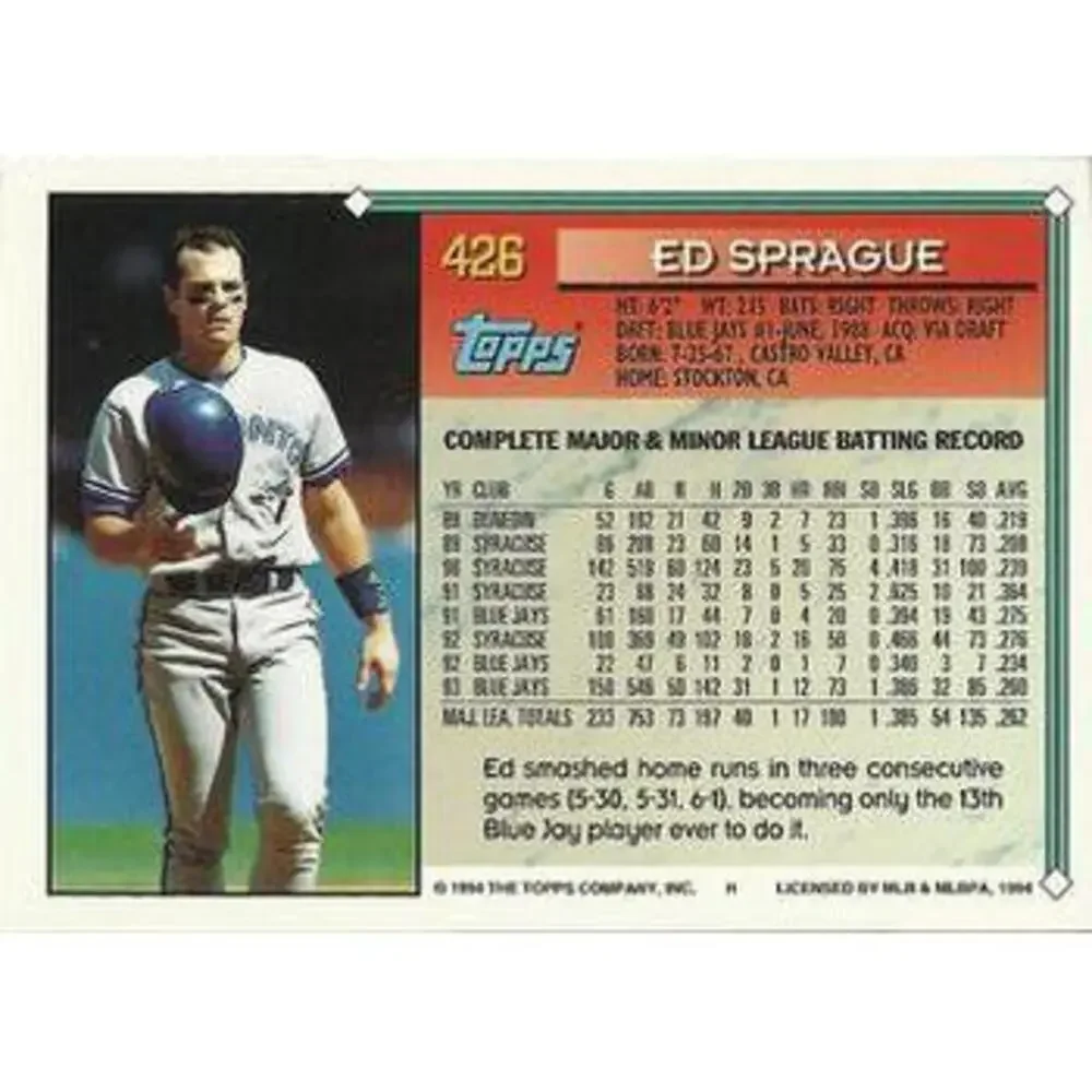1994 Topps Ed Sprague # 426 Toronto Blue Jays